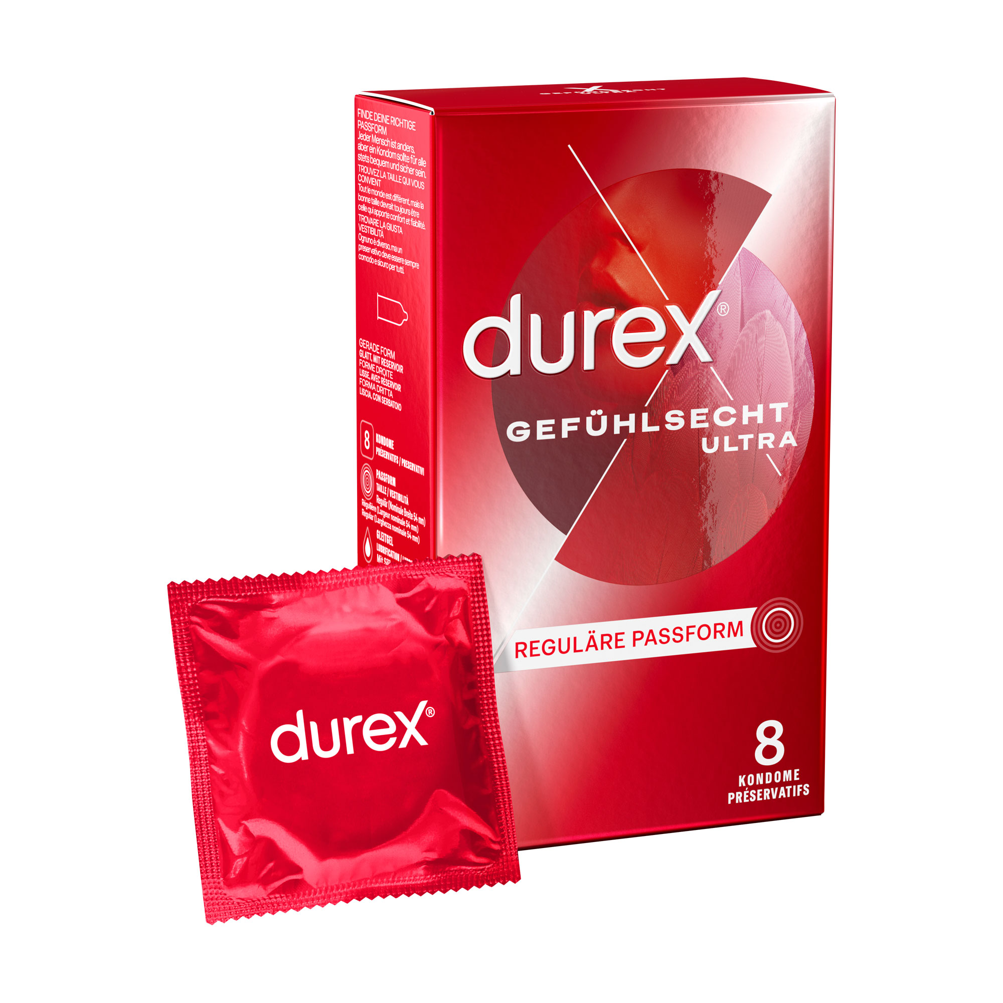 Kondome mit Naturkautschuklatex. Intensives Gefühl dank dünner Spitze.