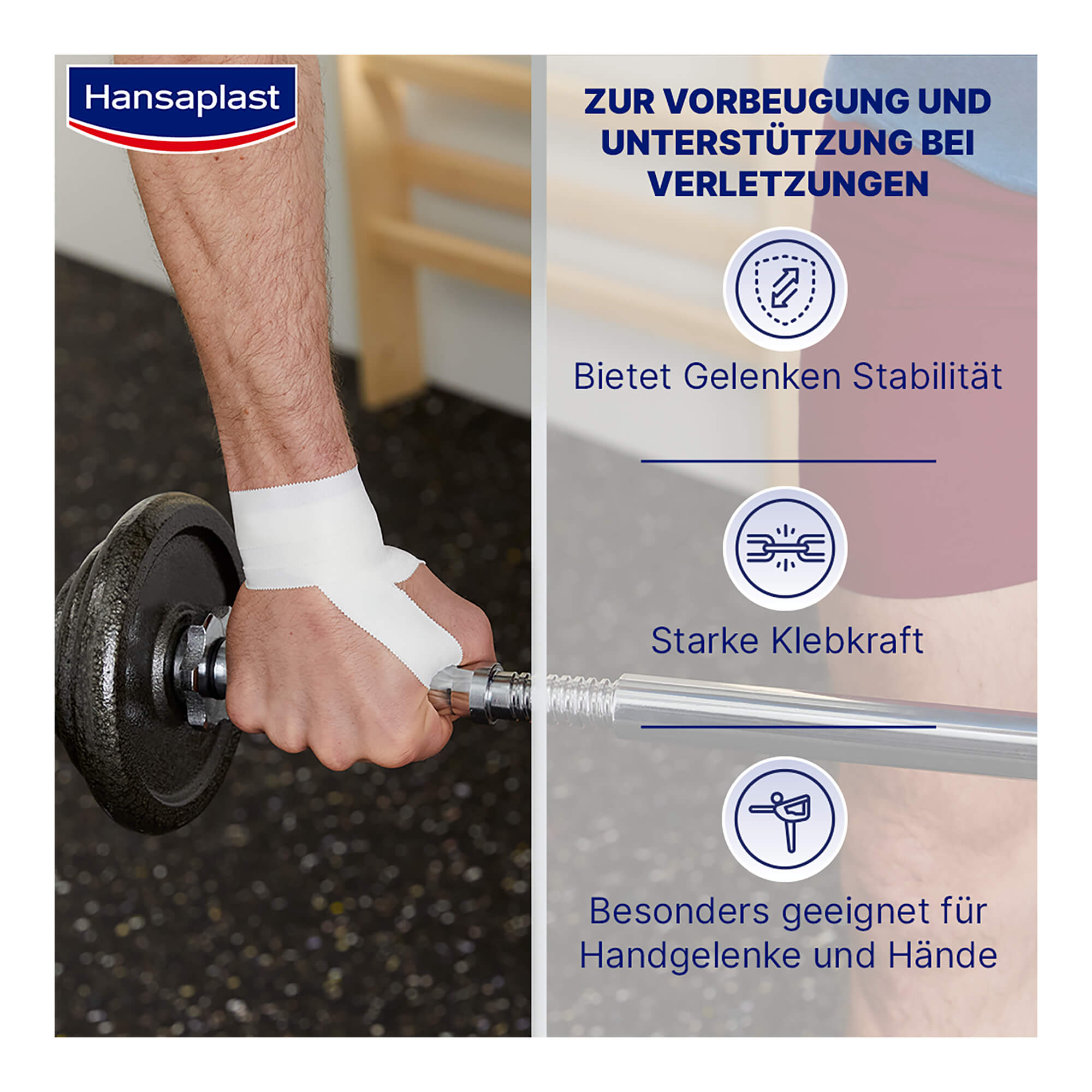 Grafik Hansaplast Robustes Sporttape weiß 3,8cm x 10m Zur Vorbeugung und Unterstützung bei Verletzungen