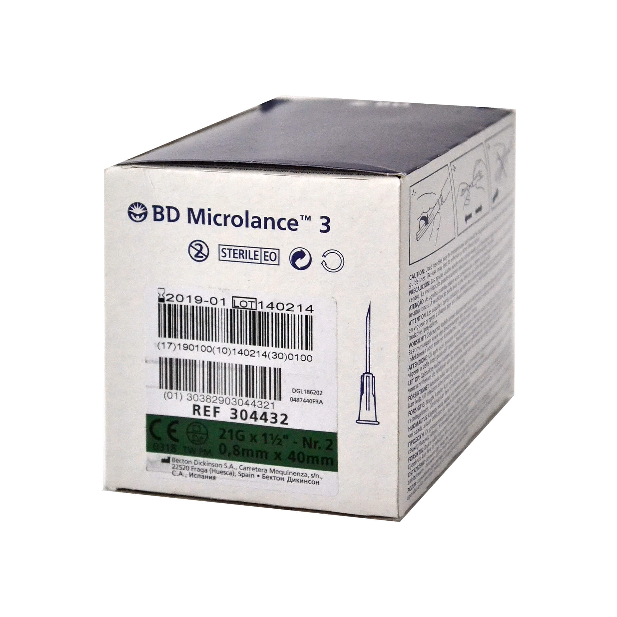 BD Microlance 3 Kanüle, 21 G x 1 1/2", Nr. 2,  0,8 mm x 40 mm.