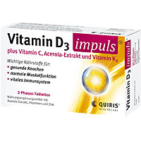 Nahrungsergänzungsmittel mit Vitamin D, Vitamin C, Acerola-Extrakt, Vitamin K2 und Zink.