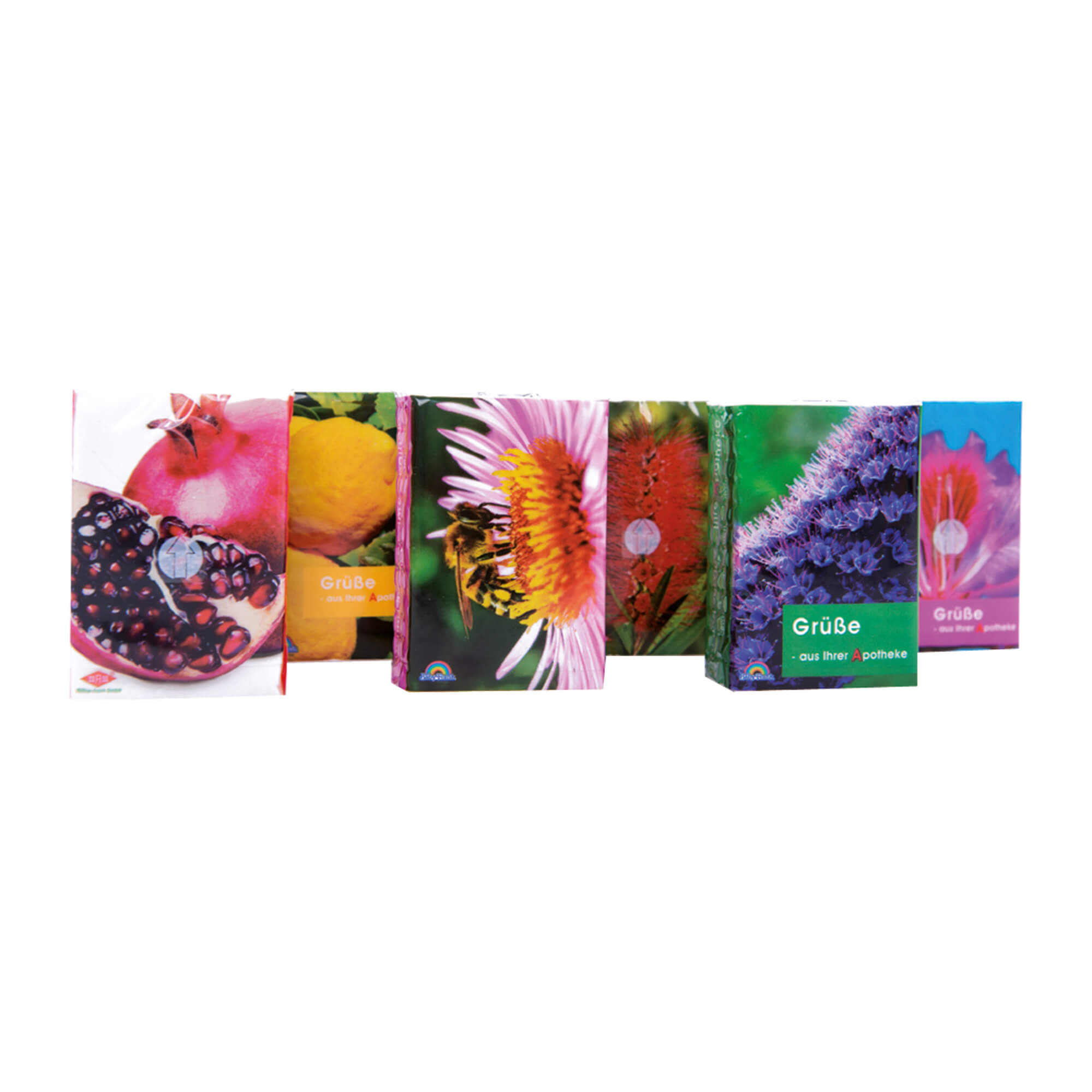 336 x 7 Taschentücher im Pocket-Format. Mit Flora-Motiv.