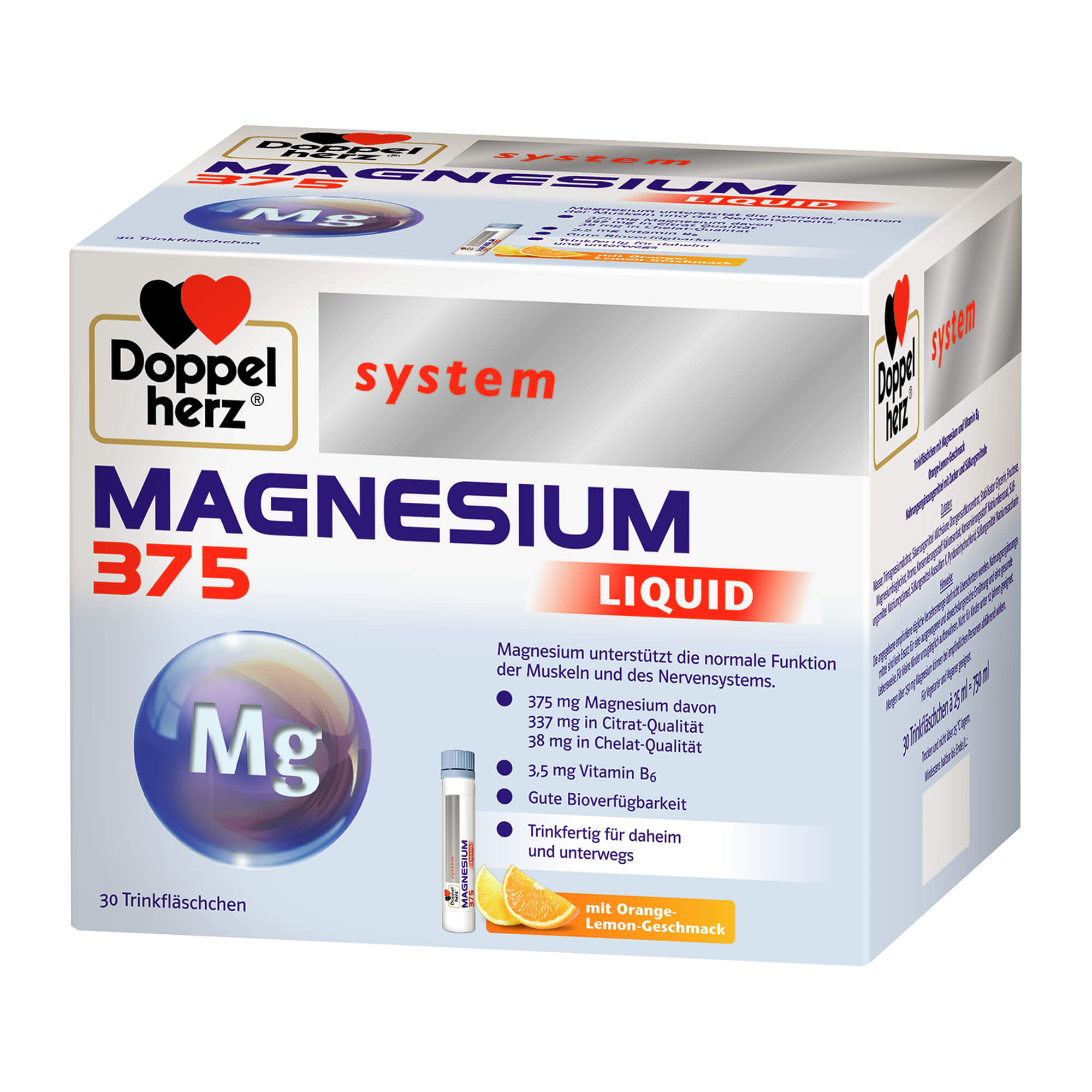 Magnesium unterstützt die normale Funktion der Muskeln und des Nervensystems. Mit Orange-Lemon-Geschmack.
