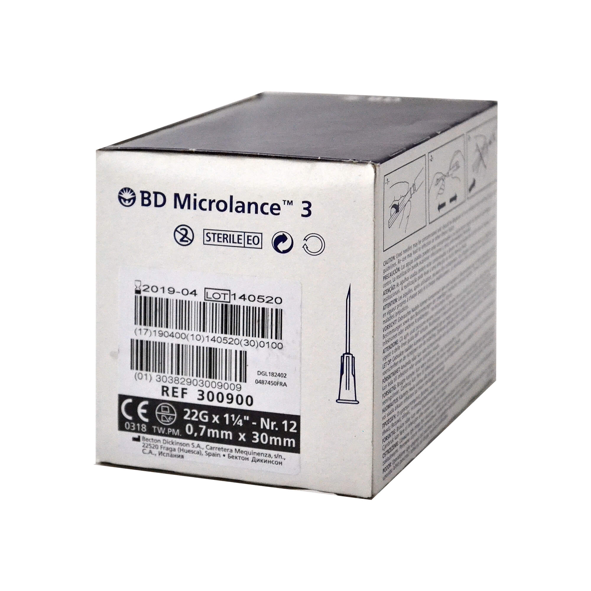 BD Microlance 3 Kanüle, 22 G x 1 1/4", Nr. 12, 0,7 mm x 30 mm.