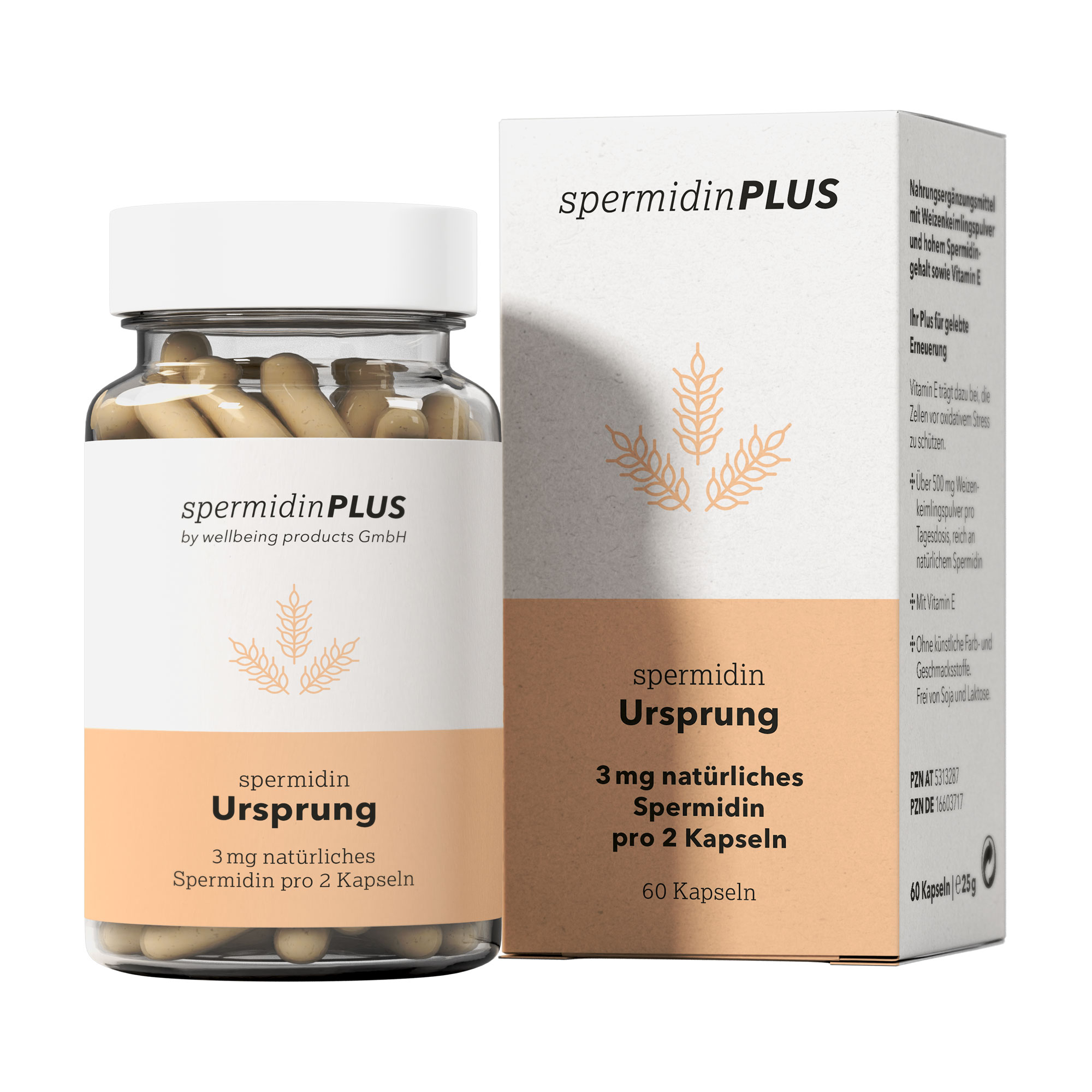 Nahrungsergänzungsmittel mit hohem Spermidingehalt (3 mg Spermidin pro 2 Kapseln). Monatspackung.