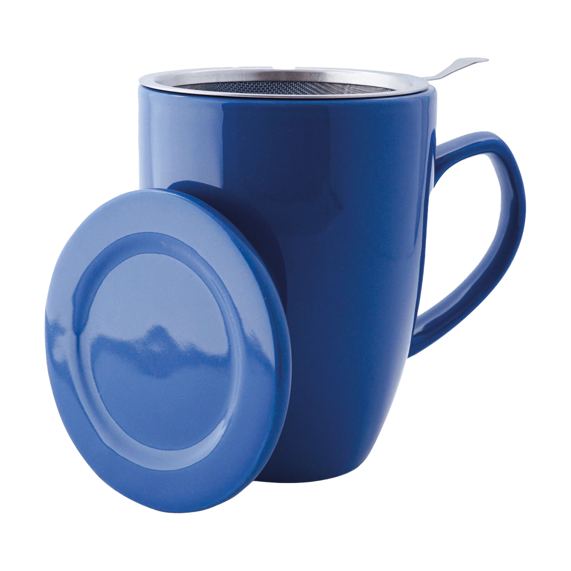 Teetasse mit Siebeinsatz und Deckel. Farbe: dunkelblau. Mit 0,35 Liter Fassungsvermögen.