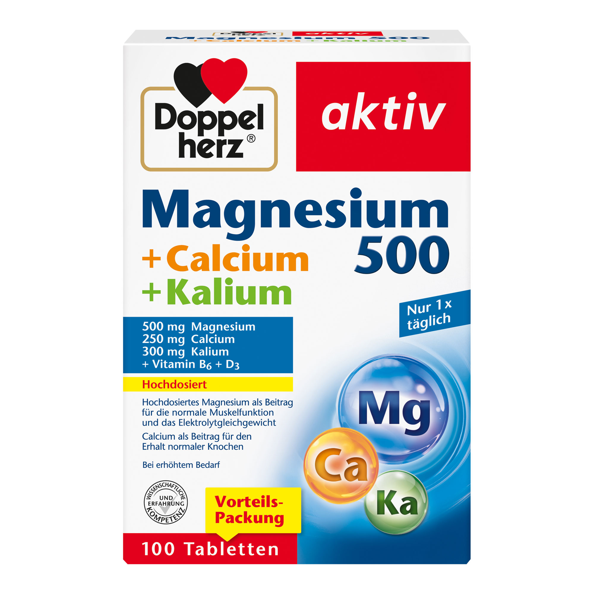Nahrungsergänzungsmittel mit Magnesium, Calcium, Kalium, Vitamin D und B6. Vorteilspackung.