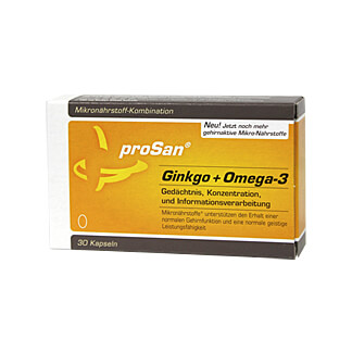 Nahrungsergänzungsmittel mit Ginkgo-biloba-Extrakt und Omega-3-Fettsäuren.