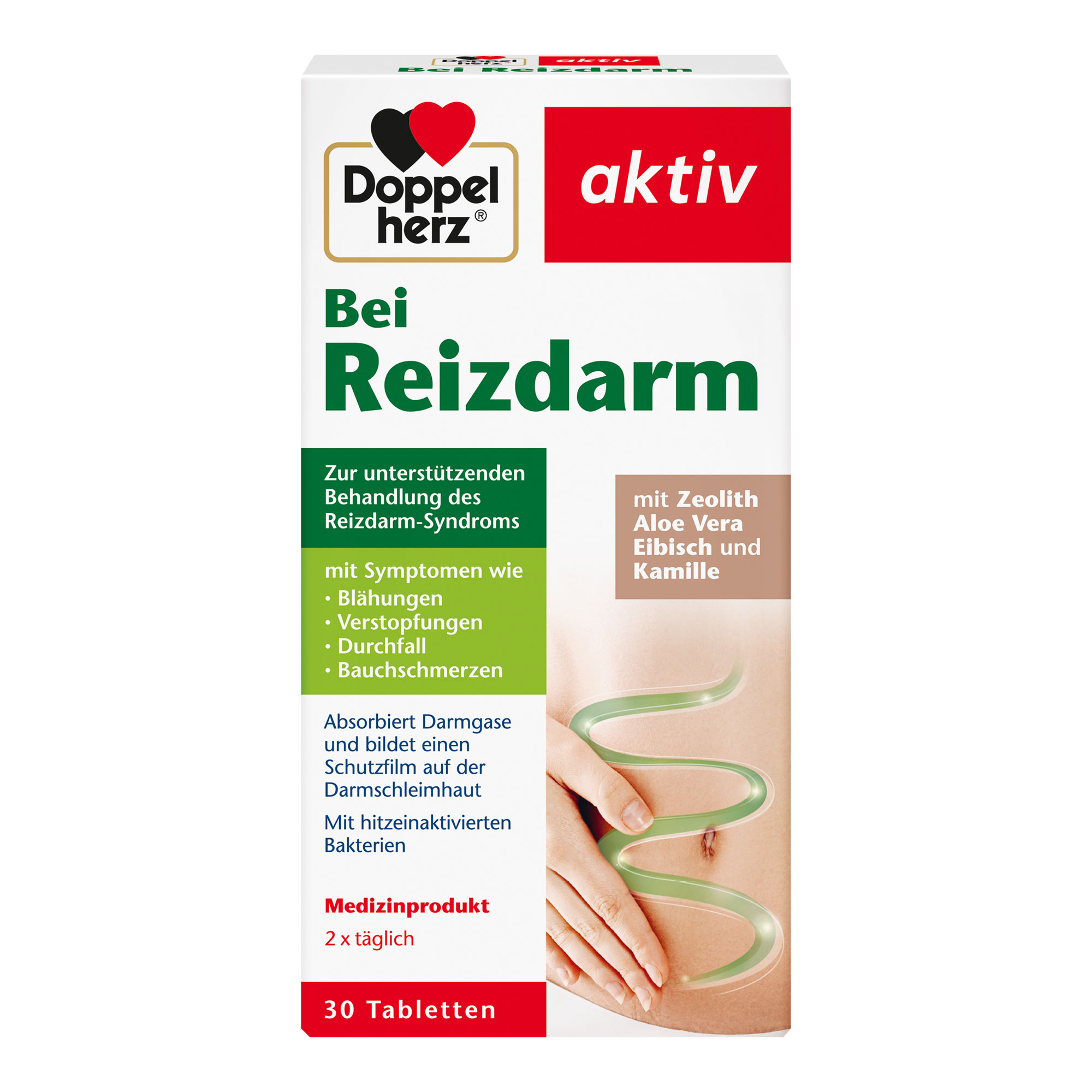 Zur unterstützenden Behandlung des Reizdarm-Syndroms. Medizinprodukt mit Zeolith, Aloe Vera, Eibisch und Kamille.