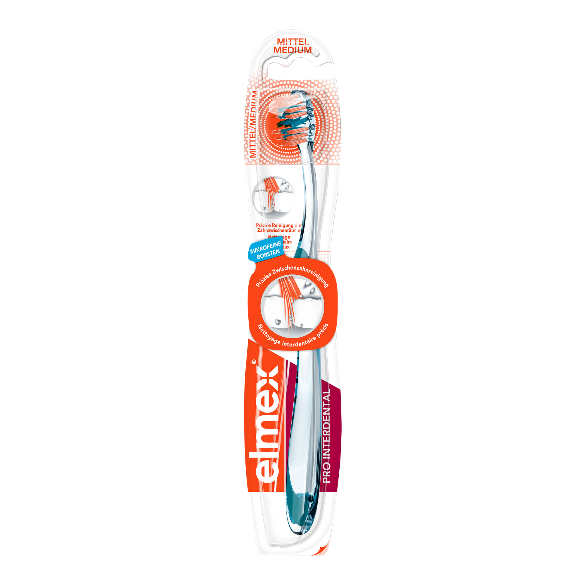 Zahnbürste mit Zwischenzahnborsten für eine präzise Reinigung der Zahnzwischenräume.