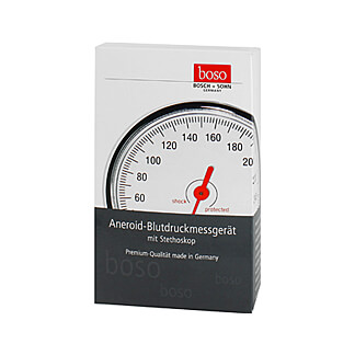 Aneroid-Blutdruckmessgerät mit Stehtoskop, Messwerk shock-protected.