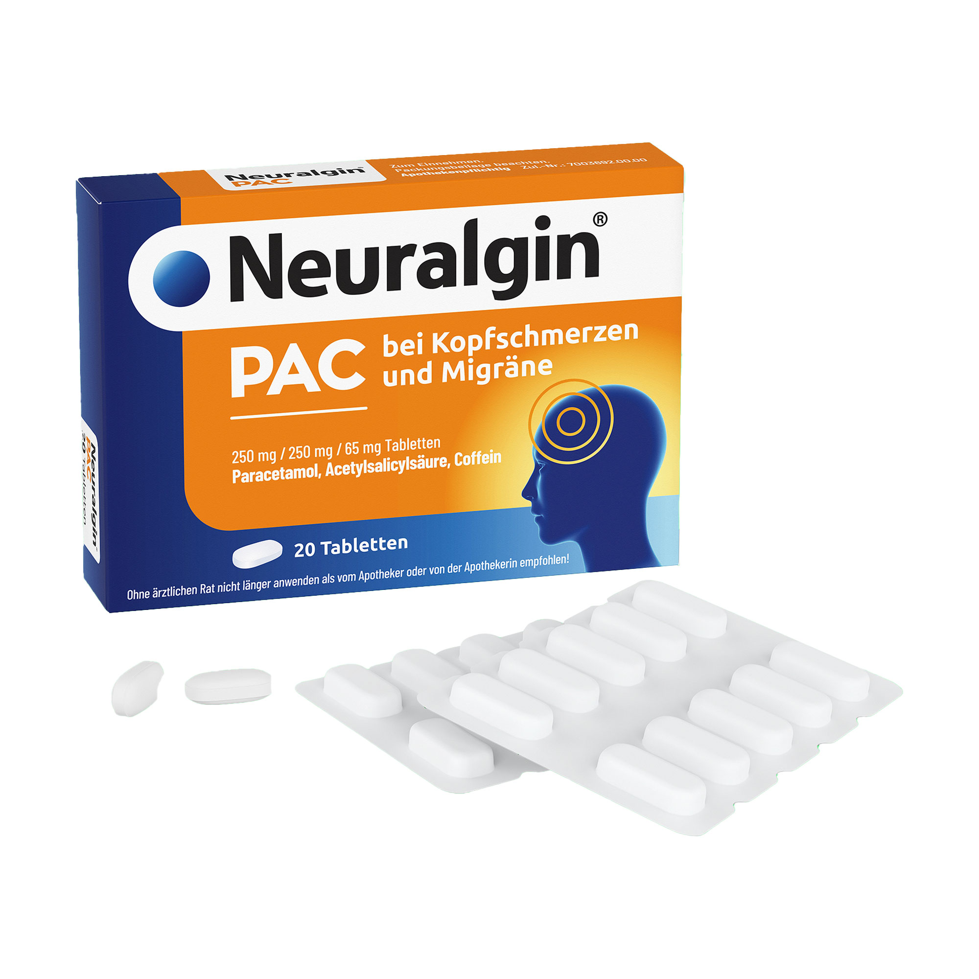 Schmerztabletten mit den Wirkstoffen ASS und Paracetamol sowie dem Wirkbeschleuniger Coffein. Bei akuten Kopfschmerzen und Migräne.