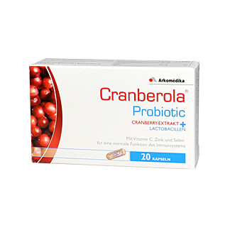 Nahrungsergänzungsmittel mit Cranberry-Extrakt, Lactobacillen, Vitamin C, Zink und Selen.