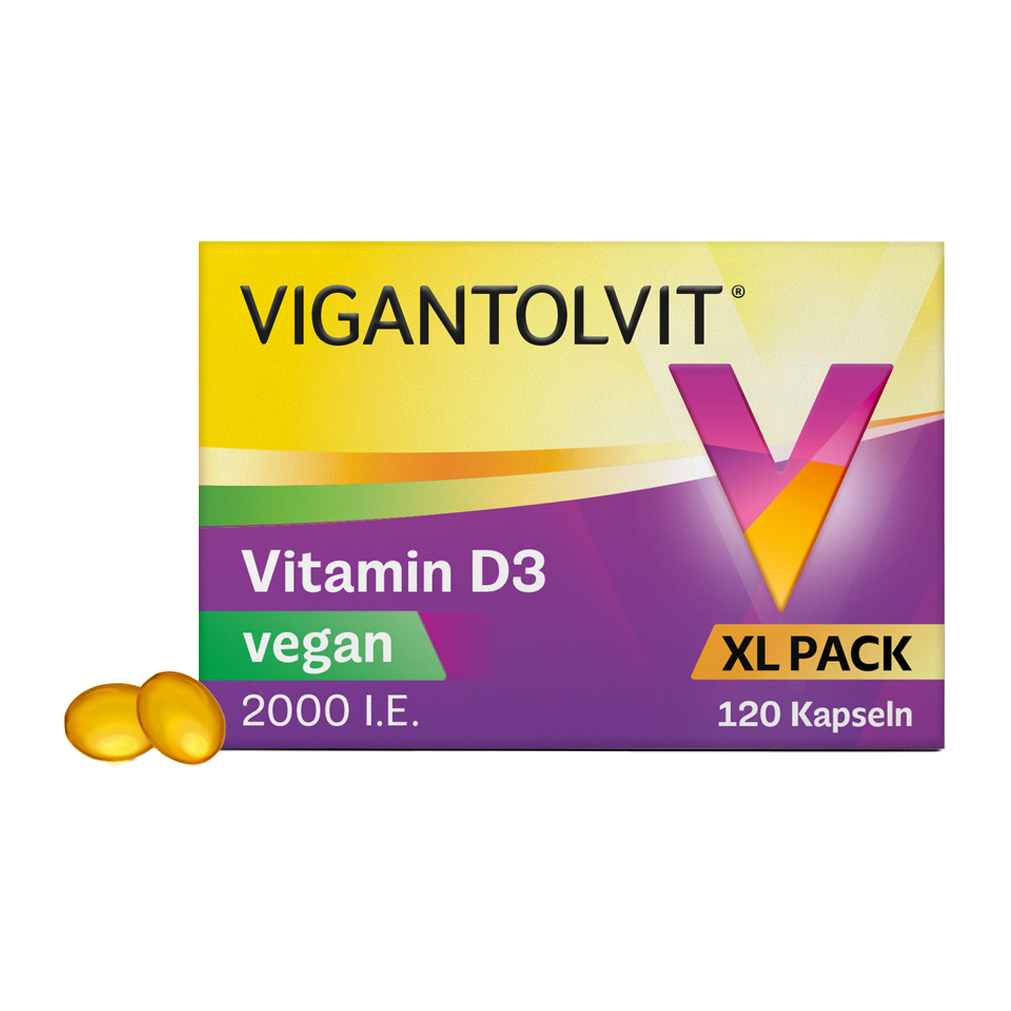 Nahrungsergänzungsmittel mit hochdosiertem Vitamin D3 (2000 I.E.). Vegane Kapseln.