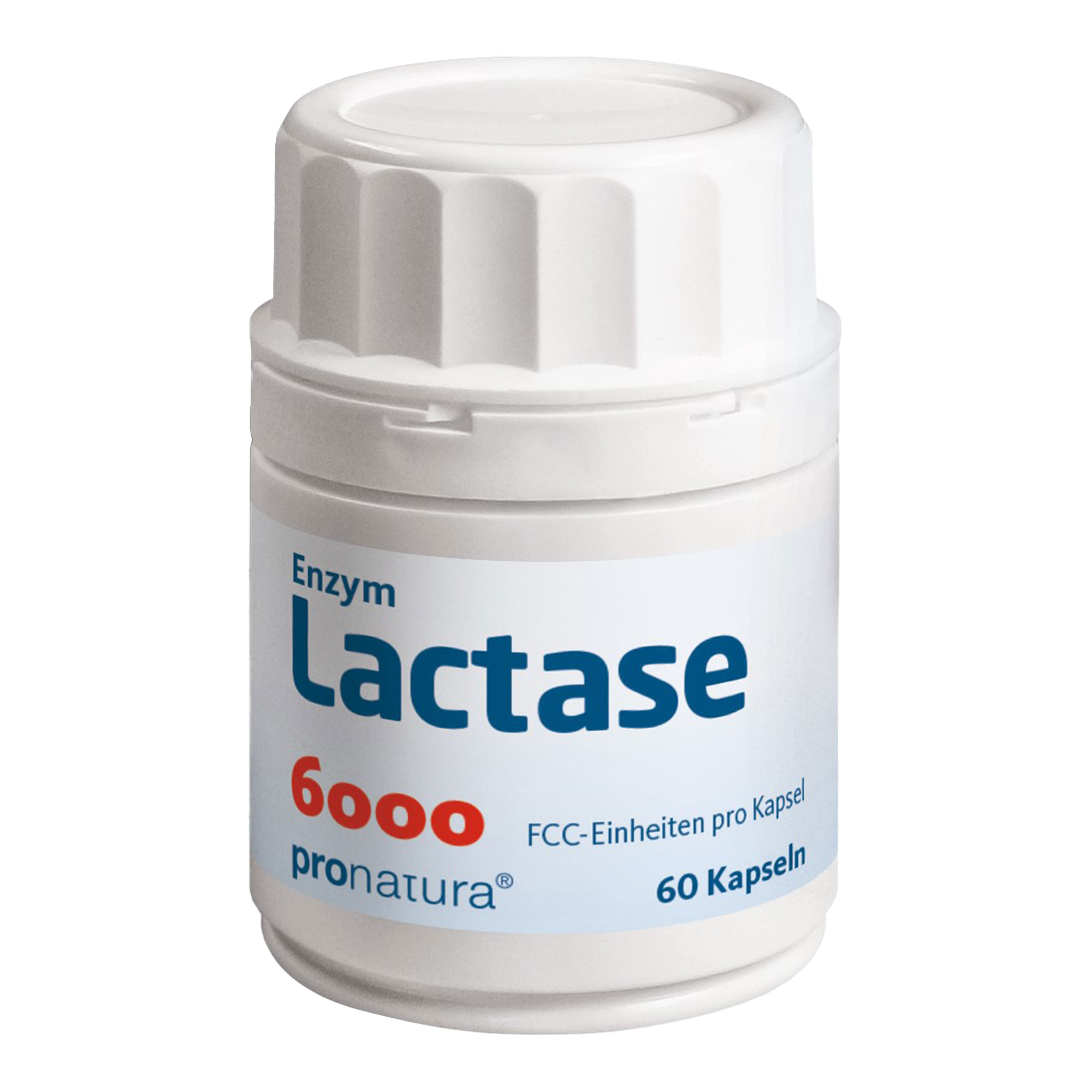 Nahrungsergänzungsmittel mit 6.000 FCC-Einheiten* des Enzyms Lactase pro Kapsel.