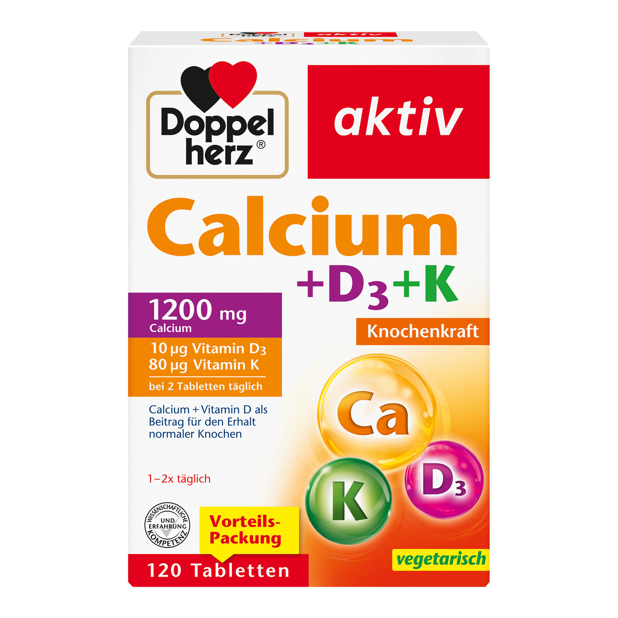 Nahrungsergänzungsmittel mit Calcium, Vitamin D und Vitamin K.