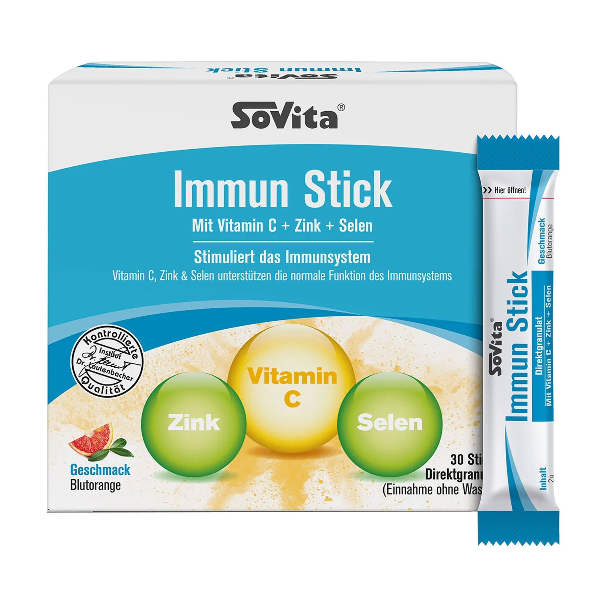 Die Immun Sticks liefern Ihnen eine Kombination aus Vitamin C, Zink und Selen.