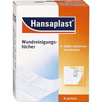 Hansaplast Wundreinigungstücher zum sofortigen Säubern von Wunden.