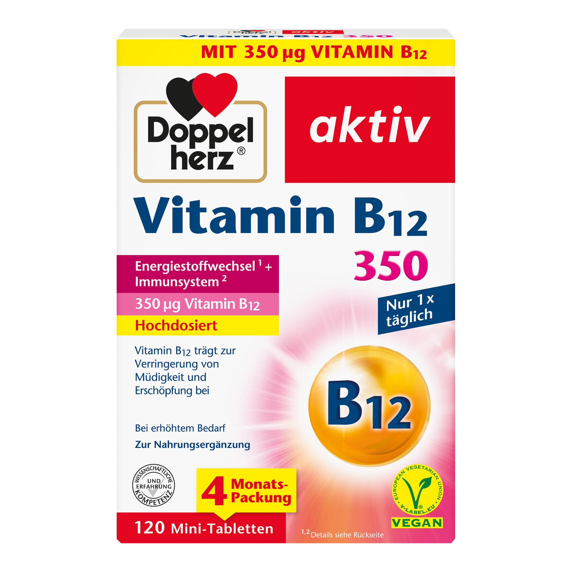 Nahrungsergänzungsmittel mit hochdosiertem Vitamin B12. Für Energiestoffwechsel und Immunsystem.