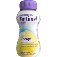Fortimel Energy ist eine bilanzierte, hochkalorische Trinknahrung ohne Ballaststoffe für Patienten mit funktionsfähigem Gastrointestinaltrakt. Geschmack: Vanille.