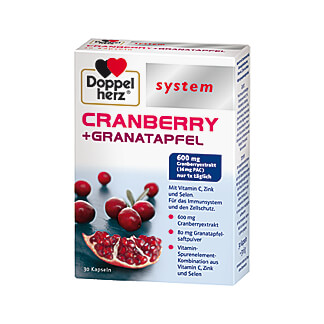 600 mg hochwertiger Cranberryextrakt mit 36 mg PAC. Kombiniert mit 80 mg Granatapfelsaftpulver.