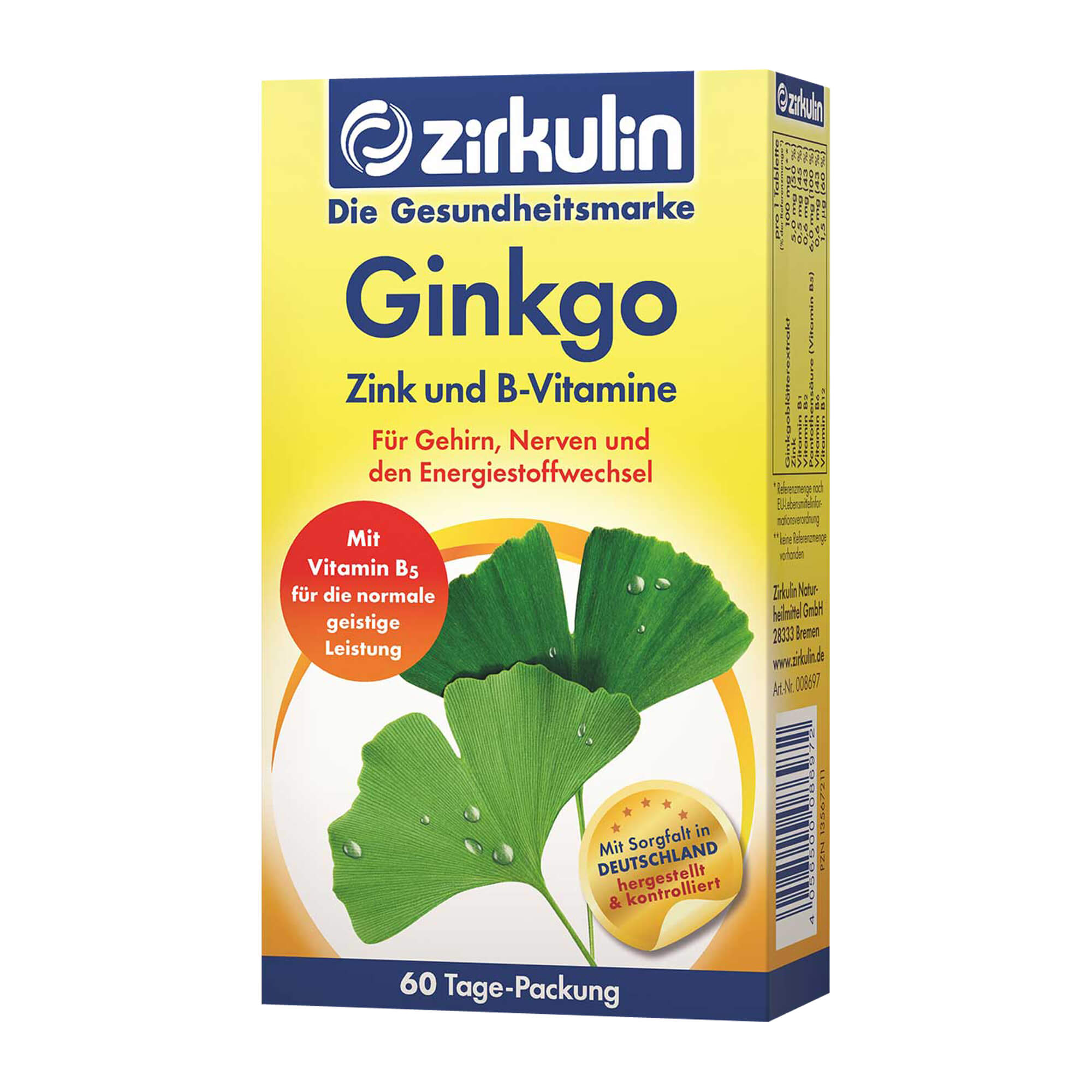 Nahrungsergänzungsmittel mit Ginkgo, Zink und B-Vitaminen.