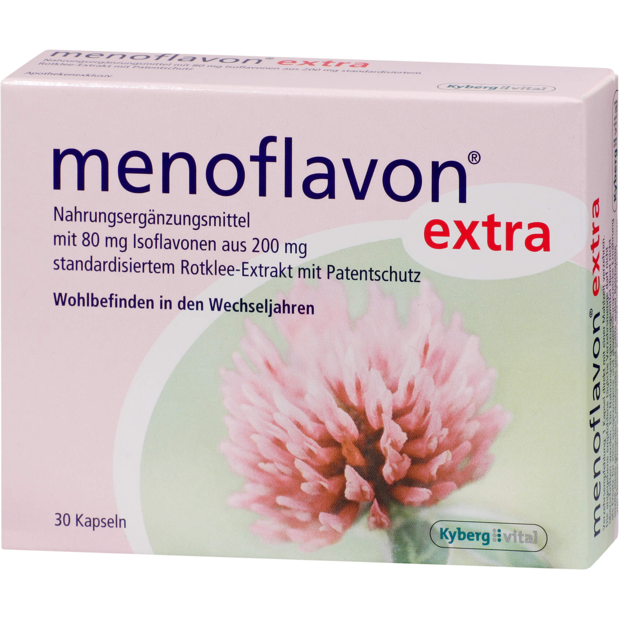 Nahrungsergänzungsmittel mit 80 mg Isoflavonen aus Rotklee-Extrakt.