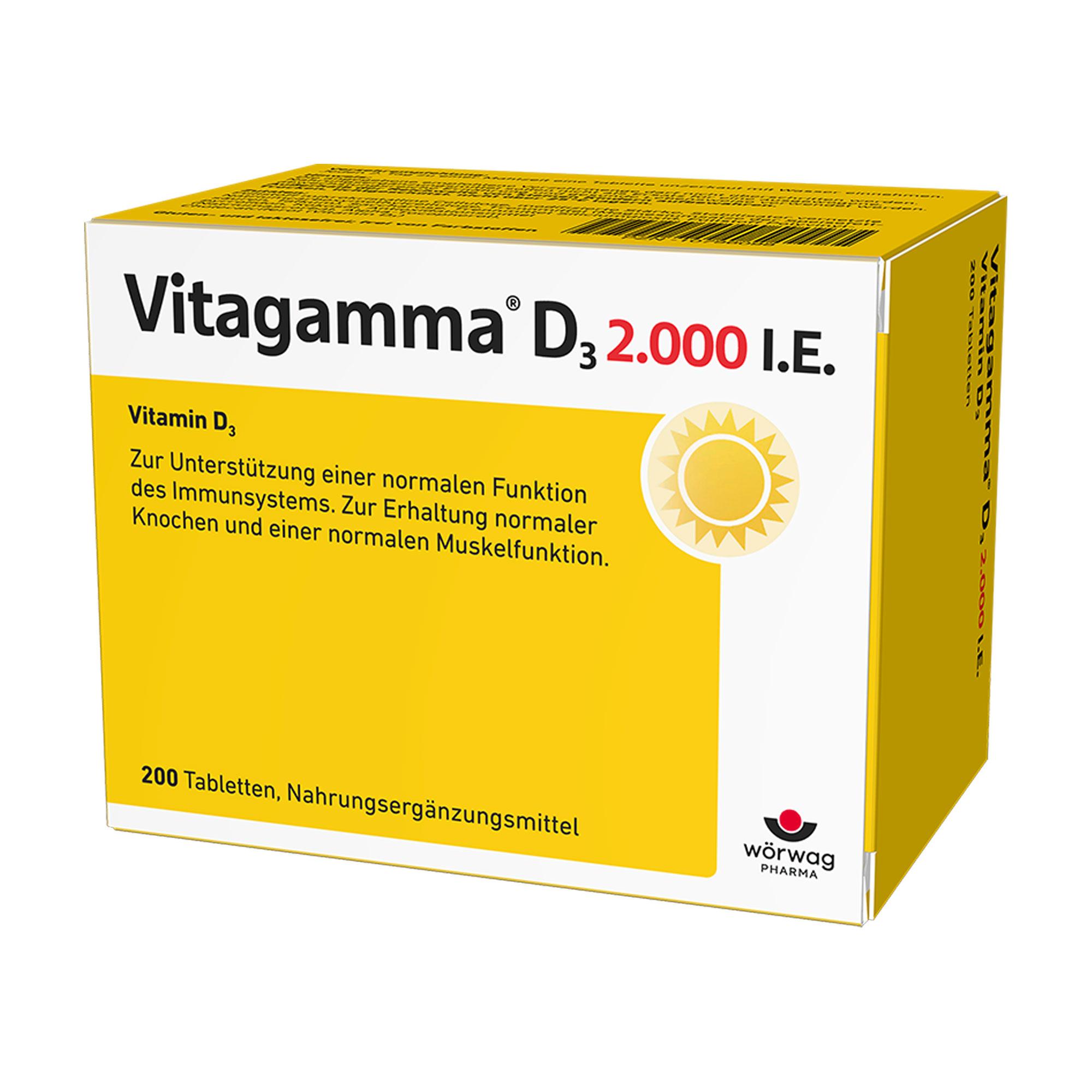 Nahrungsergänzungsmittel. Vitaminpräparat bestehend aus 2.000 internationalen Einheiten Vitamin D3.