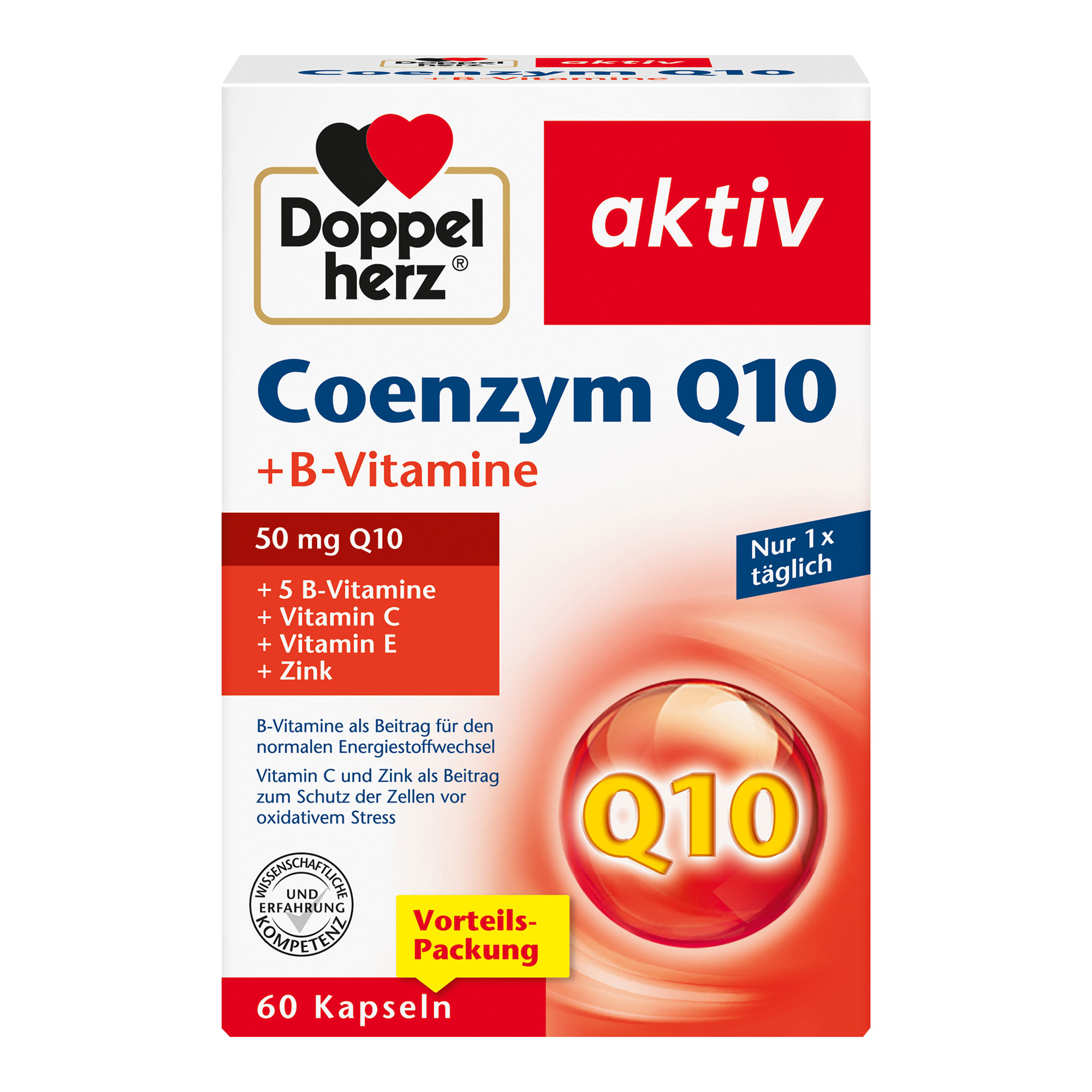 Nahrungsergänzungsmittel mit Coenzym Q10, Vitaminen und Zink.