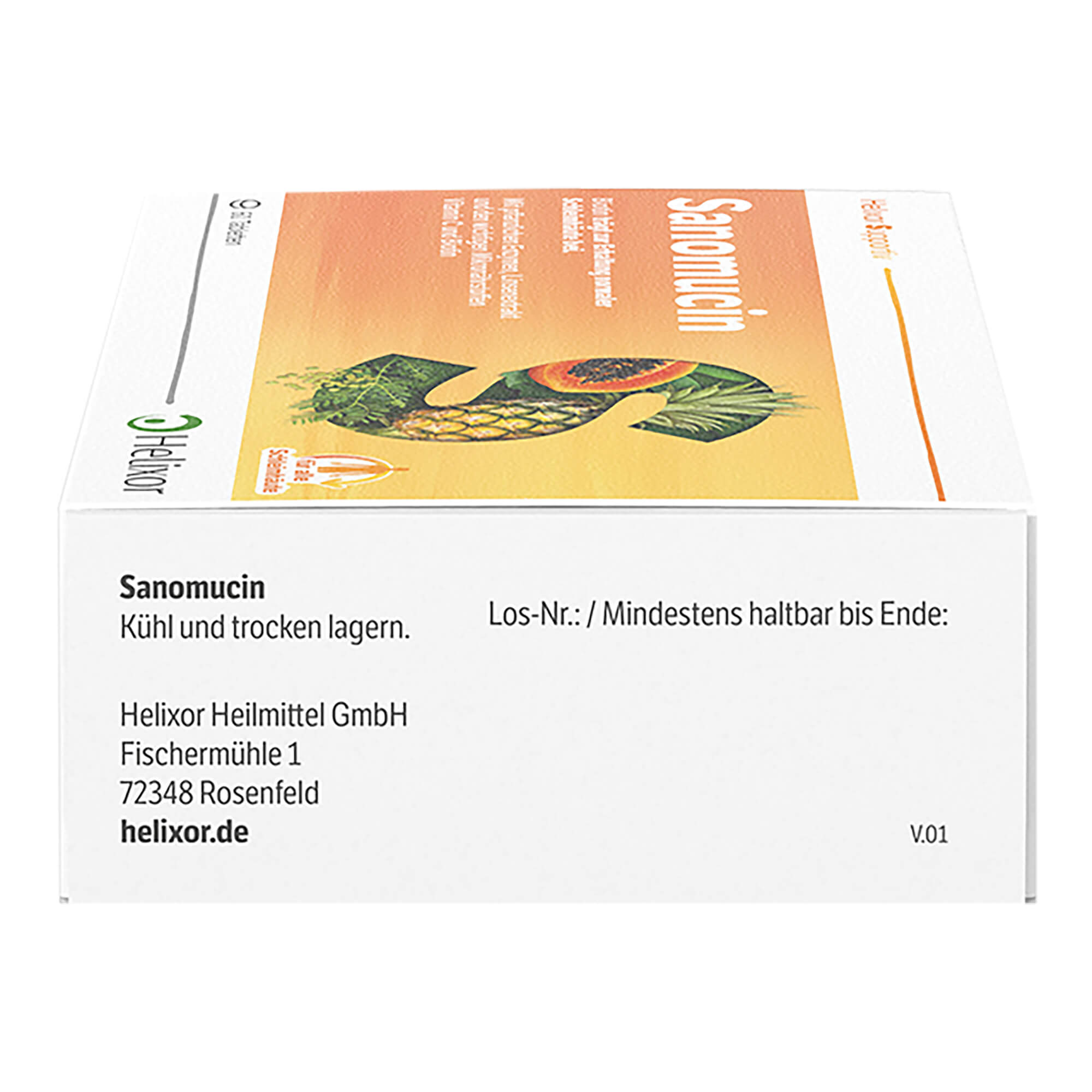 Helixor Supportiv Sanomucin Tabletten Rechte Packungsseite