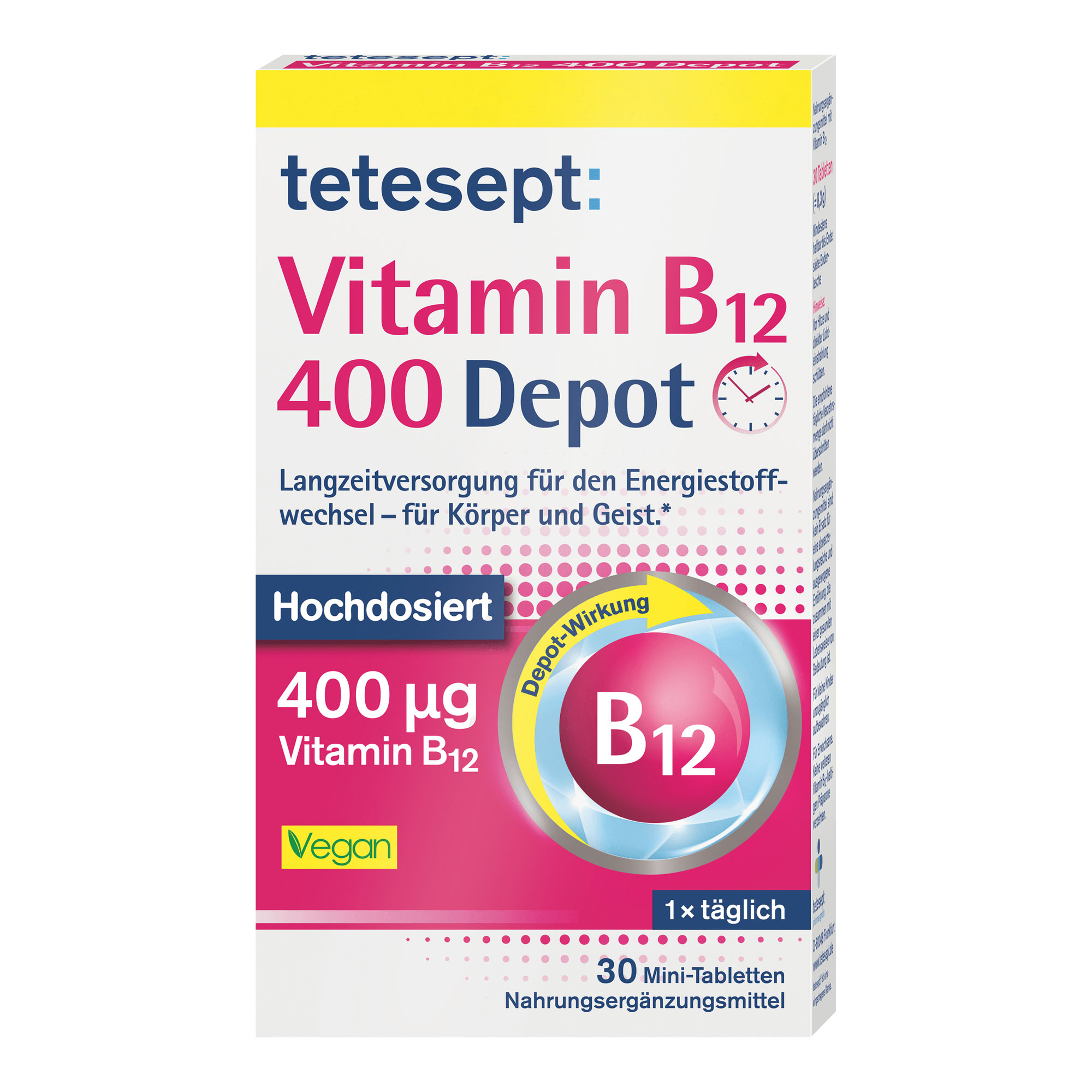 Nahrungsergänzungsmittel mit hochdosiertem Vitamin B12 zur Langzeitversorgung.