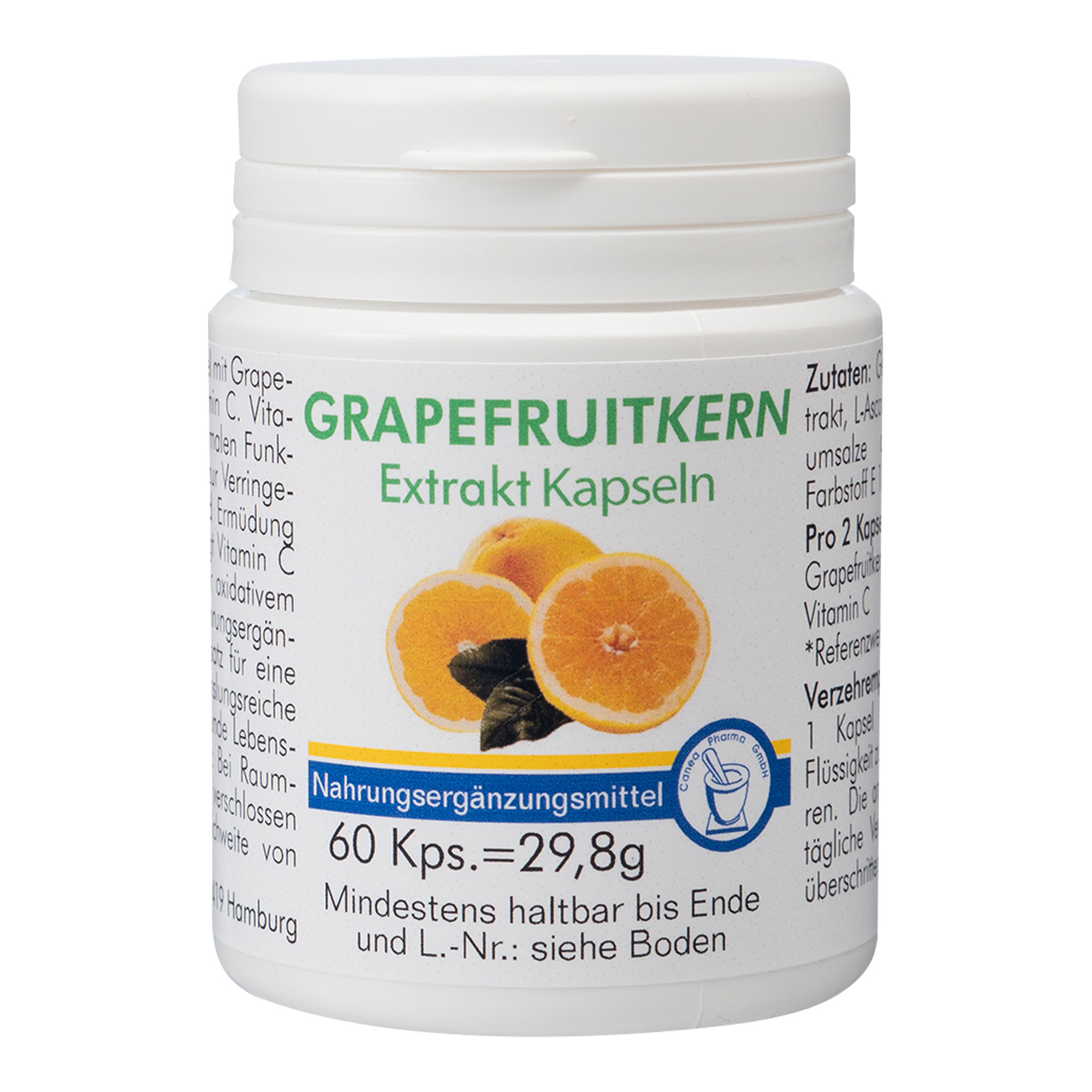 Nahrungsergänzungsmittel mit Grapefruitkernextrakt, Grapefruitfruchtpulver und Vitamin C.