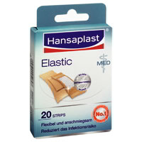 Hansaplast med Elastic Strips bei Verletzungen an viel bewegten Hautstellen.