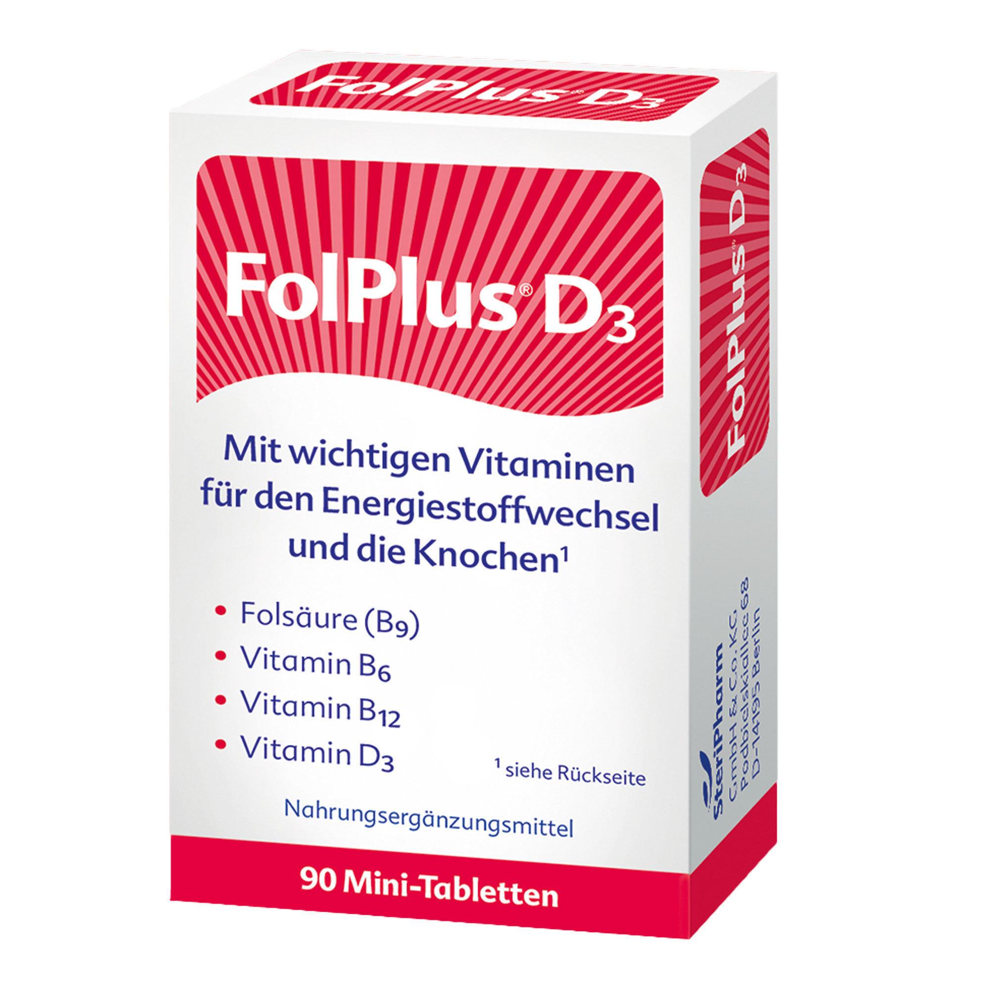 Nahrungsergänzungsmittel mit Folsäure, Vitamin B6, Vitamin B12 & Vitamin D3.