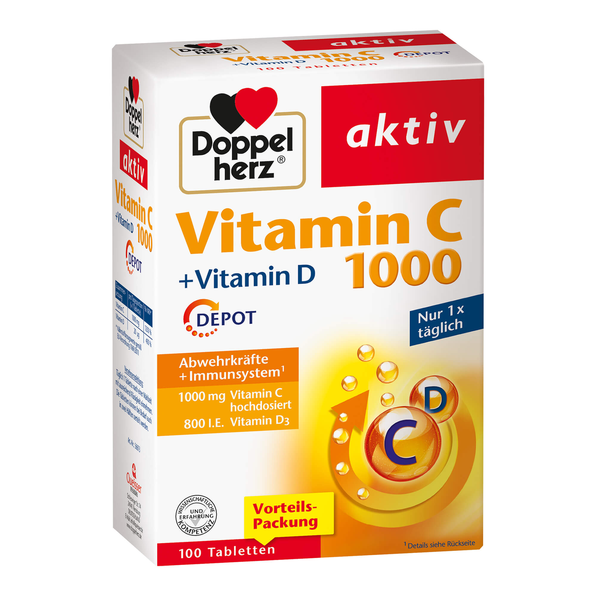 Nahrungsergänzungsmittel mit Vitamin C und D.
