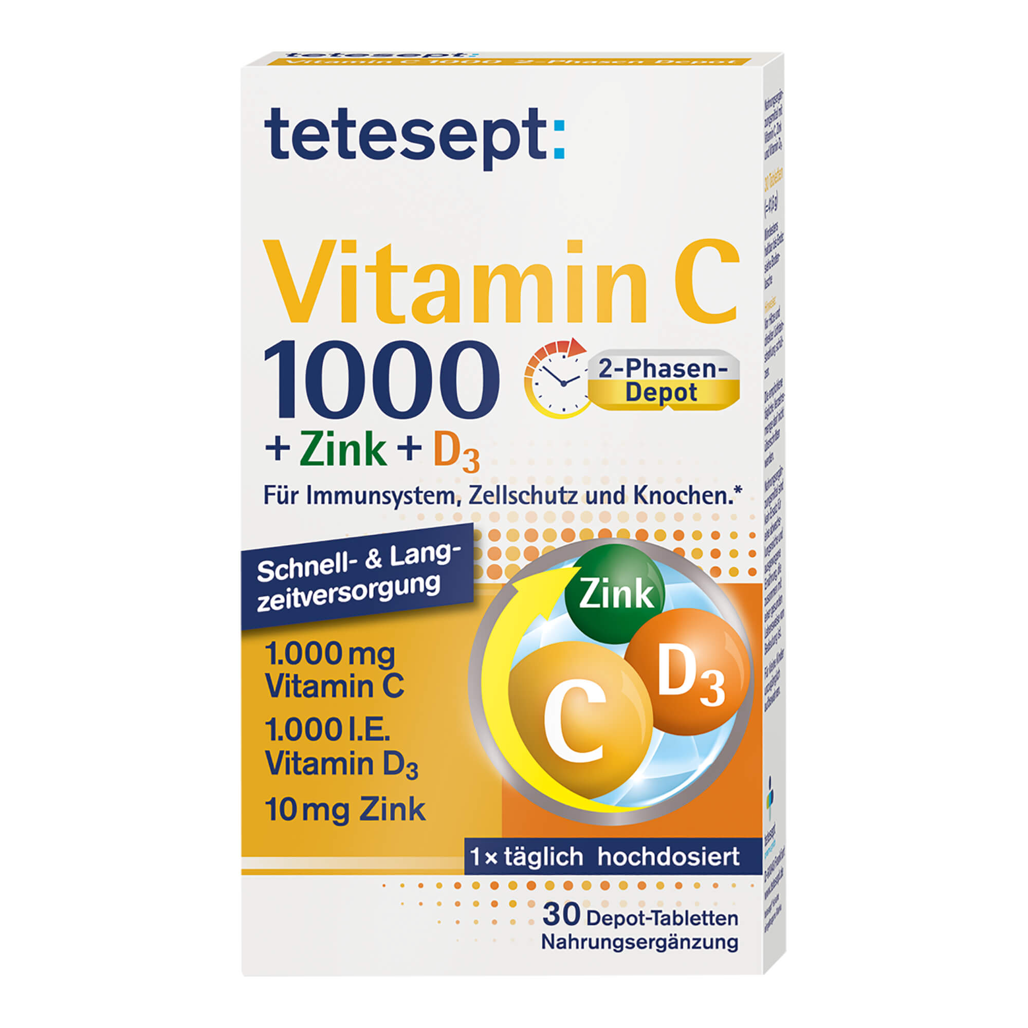 Mit hochdosiertem Vitamin C, D3 und Zink zur Unterstützung des Immunsystems.